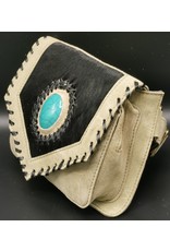 Trukado Leren Festivaltasjes, heuptassen en riemtassen - Suede Heuptas met koeienhuid en turquoise steen