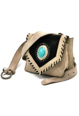 Trukado Leren Festivaltasjes, heuptassen en riemtassen - Suede Heuptas met koeienhuid en turquoise steen