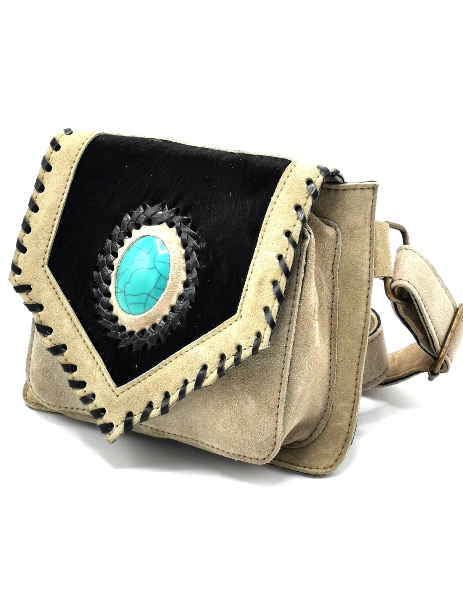 Trukado Leather Festival bags, waist bags and belt bags - Suede waist bag with cowhide and turquoise stone