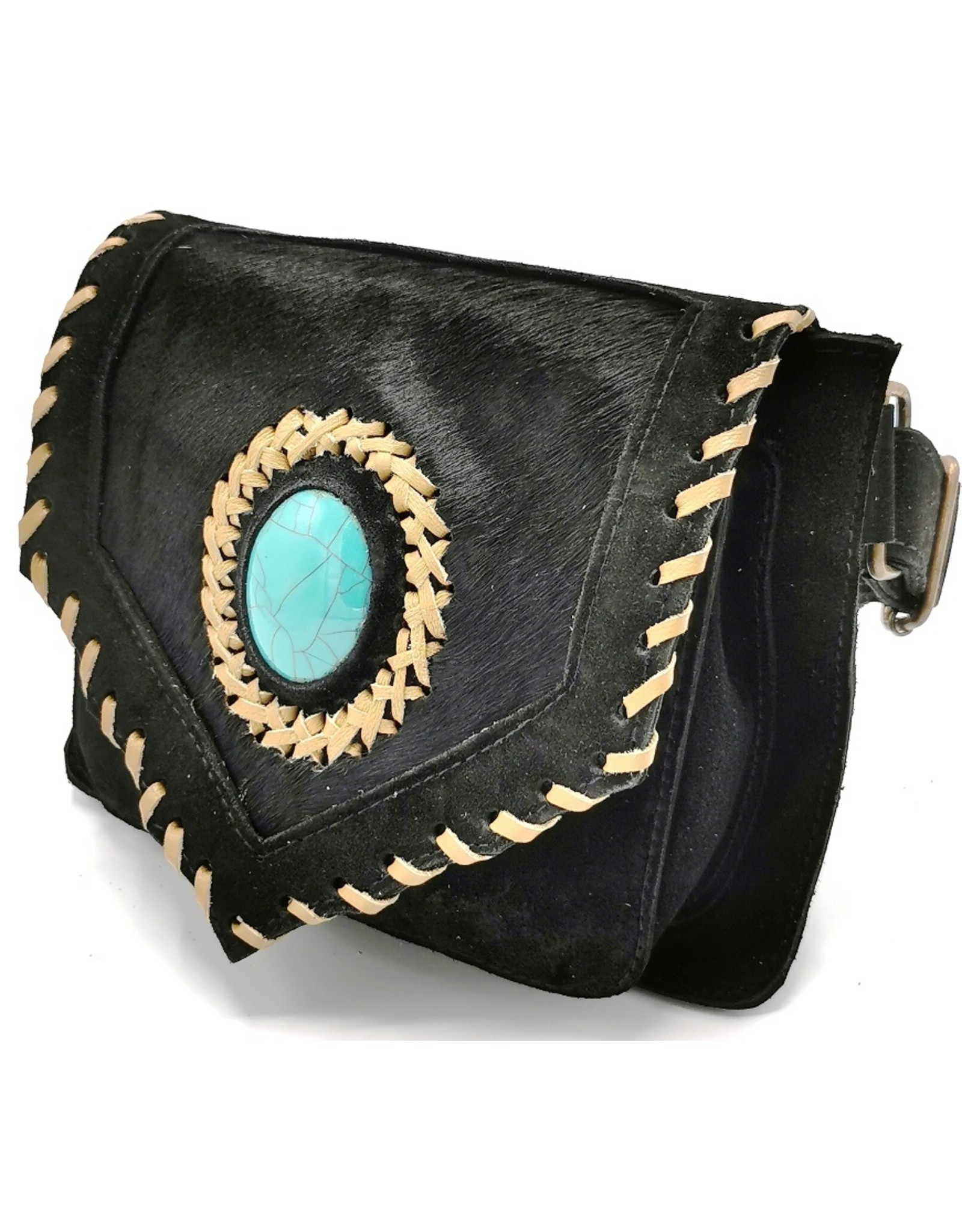 Trukado Leather Festival bags, waist bags and belt bags - Suede waist bag with cowhide and turquoise stone