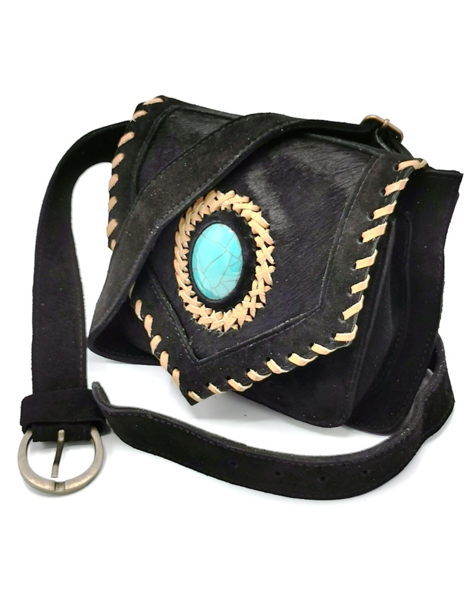 Trukado Leather Festival bags, waist bags and belt bags - Suede waist bag with cowhide and turquoise stone