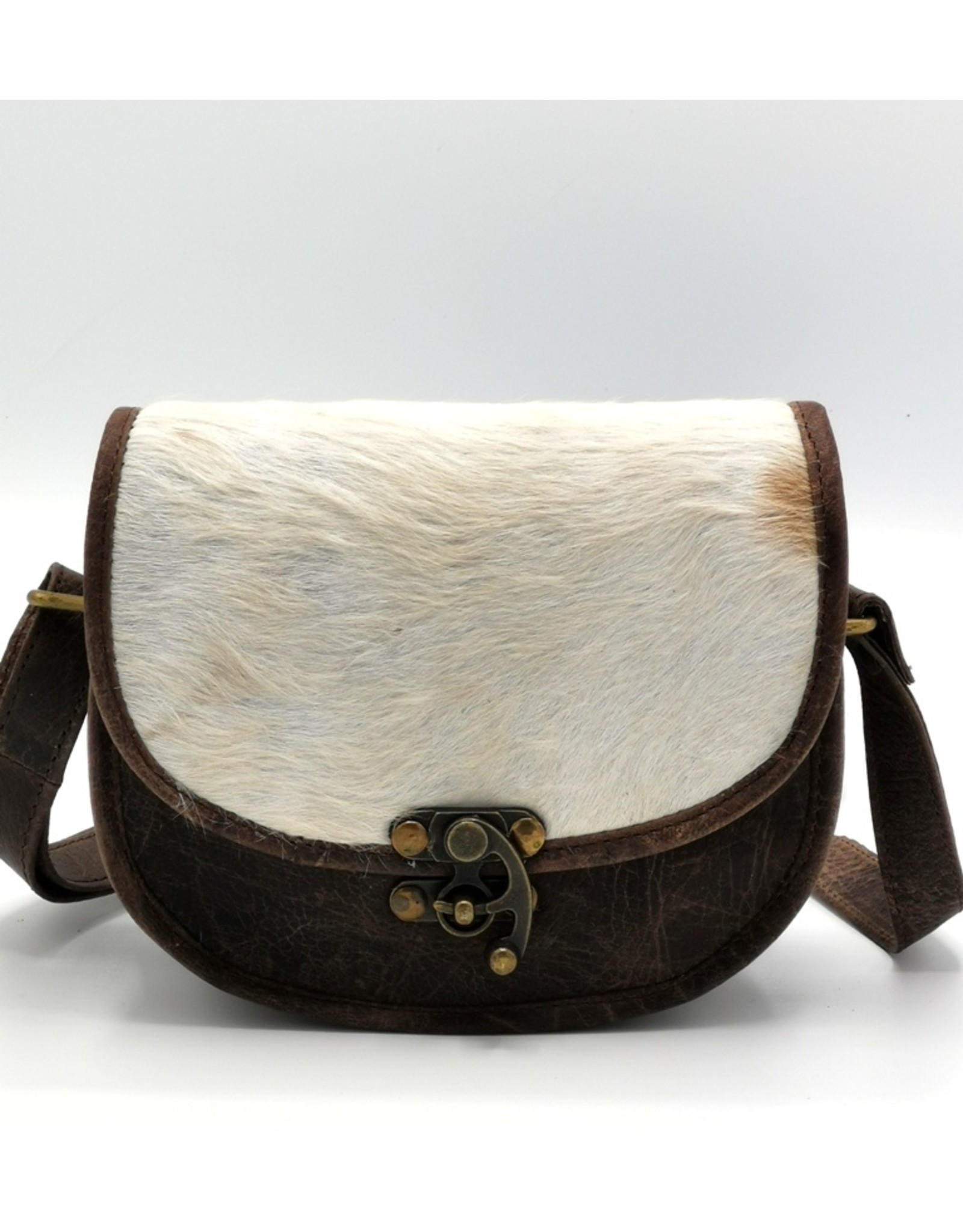 Trukado Leren Schoudertassen Leren crossbody tassen - Zadeltas met koeienhuid en steampunk haakje