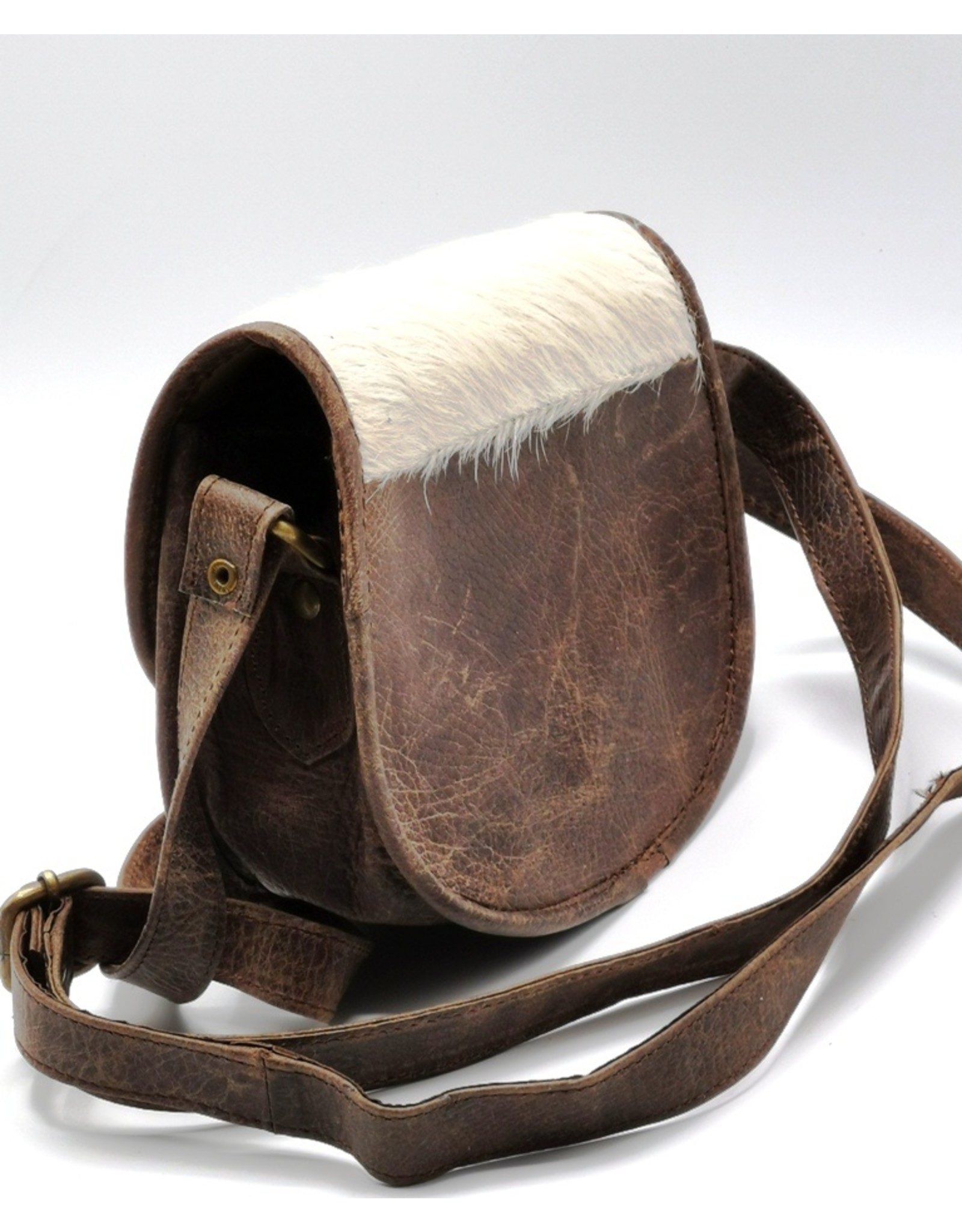 Trukado Leren Schoudertassen Leren crossbody tassen - Zadeltas met koeienhuid en steampunk haakje