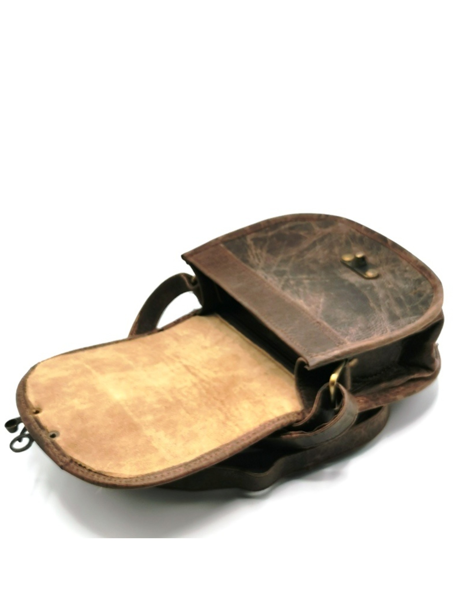 Trukado Leren Schoudertassen Leren crossbody tassen - Zadeltas met koeienhuid en steampunk haakje