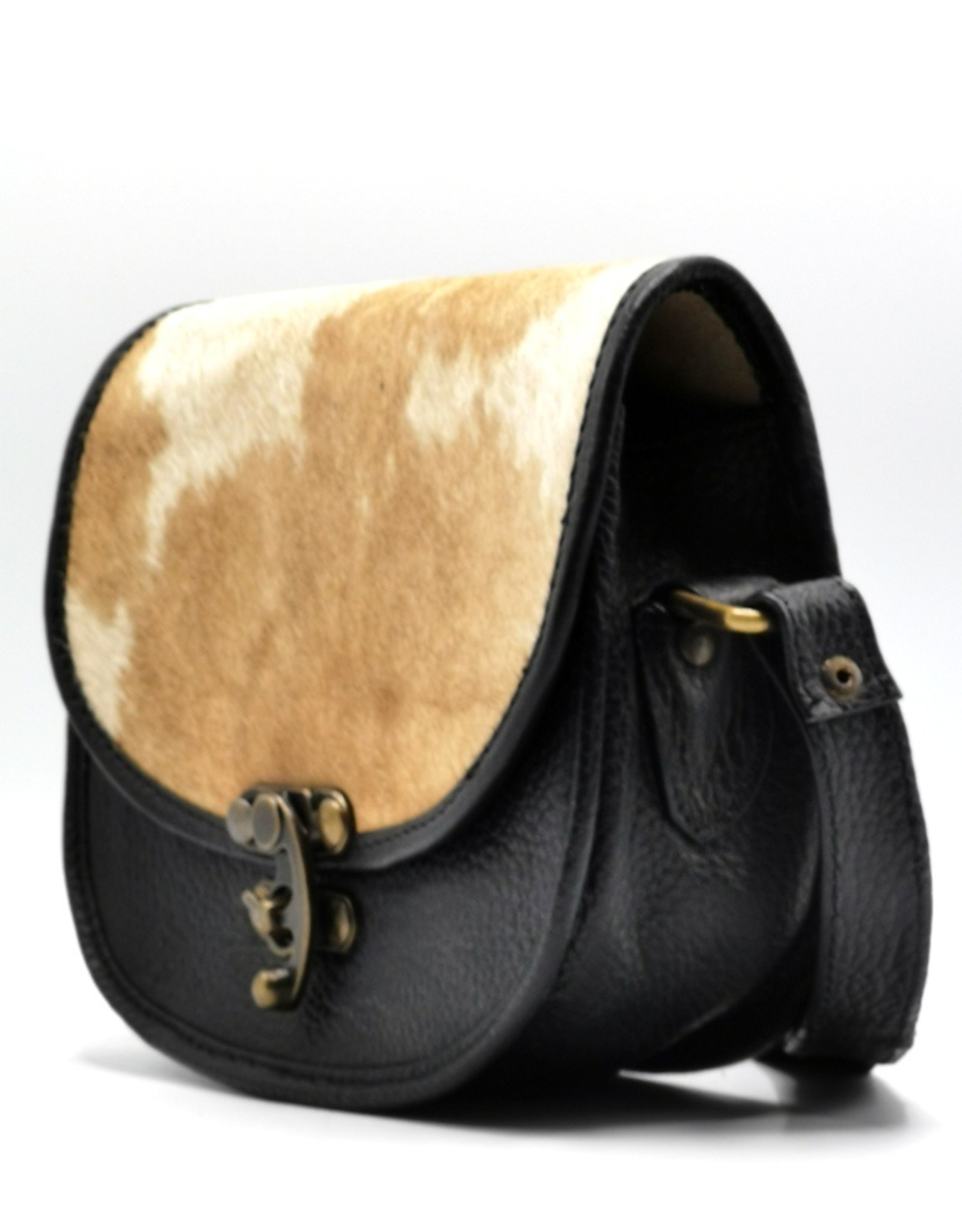 Trukado Leren Schoudertassen Leren crossbody tassen - Zadeltas met koeienhuid en steampunk haakje