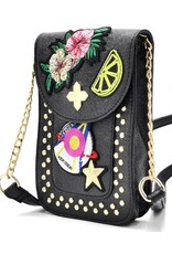 JTXS Avond tassen, Clutches en Portemonnees - Trendy Telefoontasje met patches metallic zwart