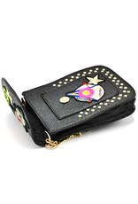 JTXS Avond tassen, Clutches en Portemonnees - Trendy Telefoontasje met patches metallic zwart