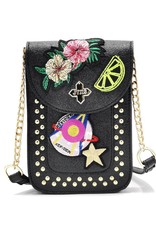 JTXS Avond tassen, Clutches en Portemonnees - Trendy Telefoontasje met patches metallic zwart