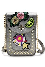 JTXS Avond tassen, Clutches en Portemonnees - Trendy Telefoontasje met patches metallic brons