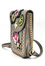 JTXS Avond tassen, Clutches en Portemonnees - Trendy Telefoontasje met patches metallic brons