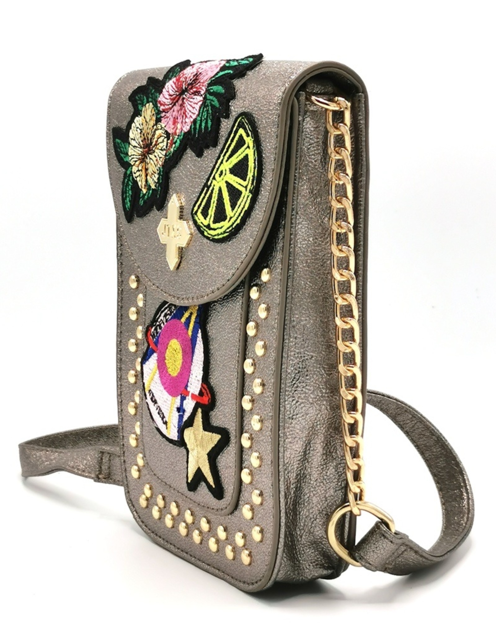 JTXS Clutches and Wallets - Trendy phone bag with patches metallic bronze