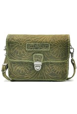 HillBurry Leather Festival bags, waist bags and belt bags - Leather shoulder bag with Flower pattern HillBurry (green)