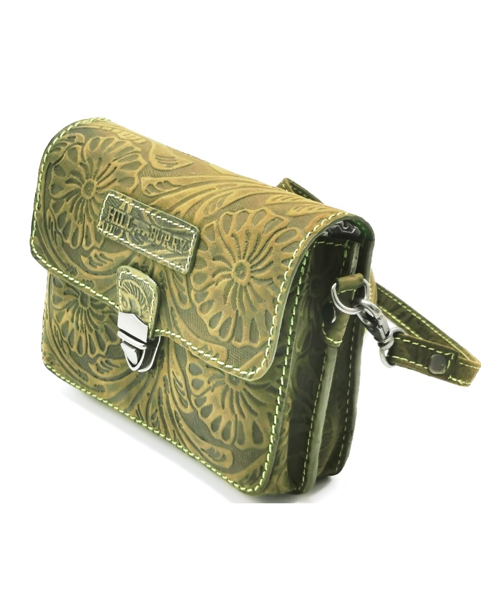 HillBurry Leather Festival bags, waist bags and belt bags - Leather shoulder bag with Flower pattern HillBurry (green)