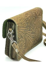 HillBurry Leather Festival bags, waist bags and belt bags - Leather shoulder bag with Flower pattern HillBurry (green)