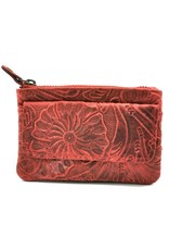 HillBurry Leather Wallets -  Leather key case with embossed flowers (red)