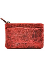 HillBurry Leather Wallets -  Leather key case with embossed flowers (red)