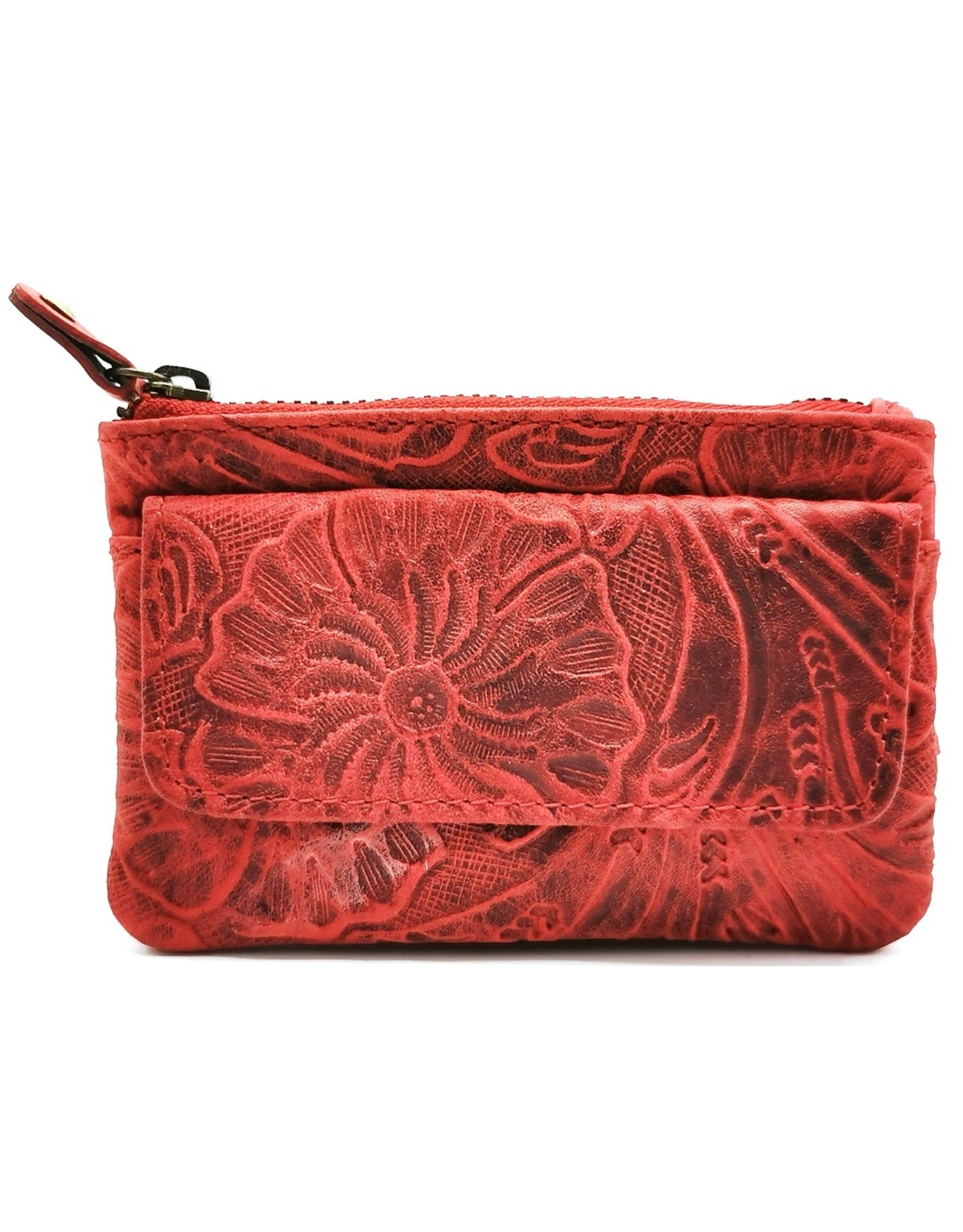 HillBurry Leather Wallets -  Leather key case with embossed flowers (red)