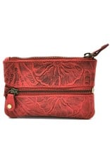 HillBurry Leather Wallets -  Leather key case with embossed flowers (red)