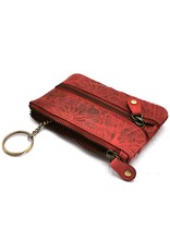 HillBurry Leather Wallets -  Leather key case with embossed flowers (red)