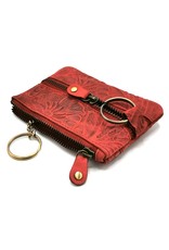HillBurry Leather Wallets -  Leather key case with embossed flowers (red)