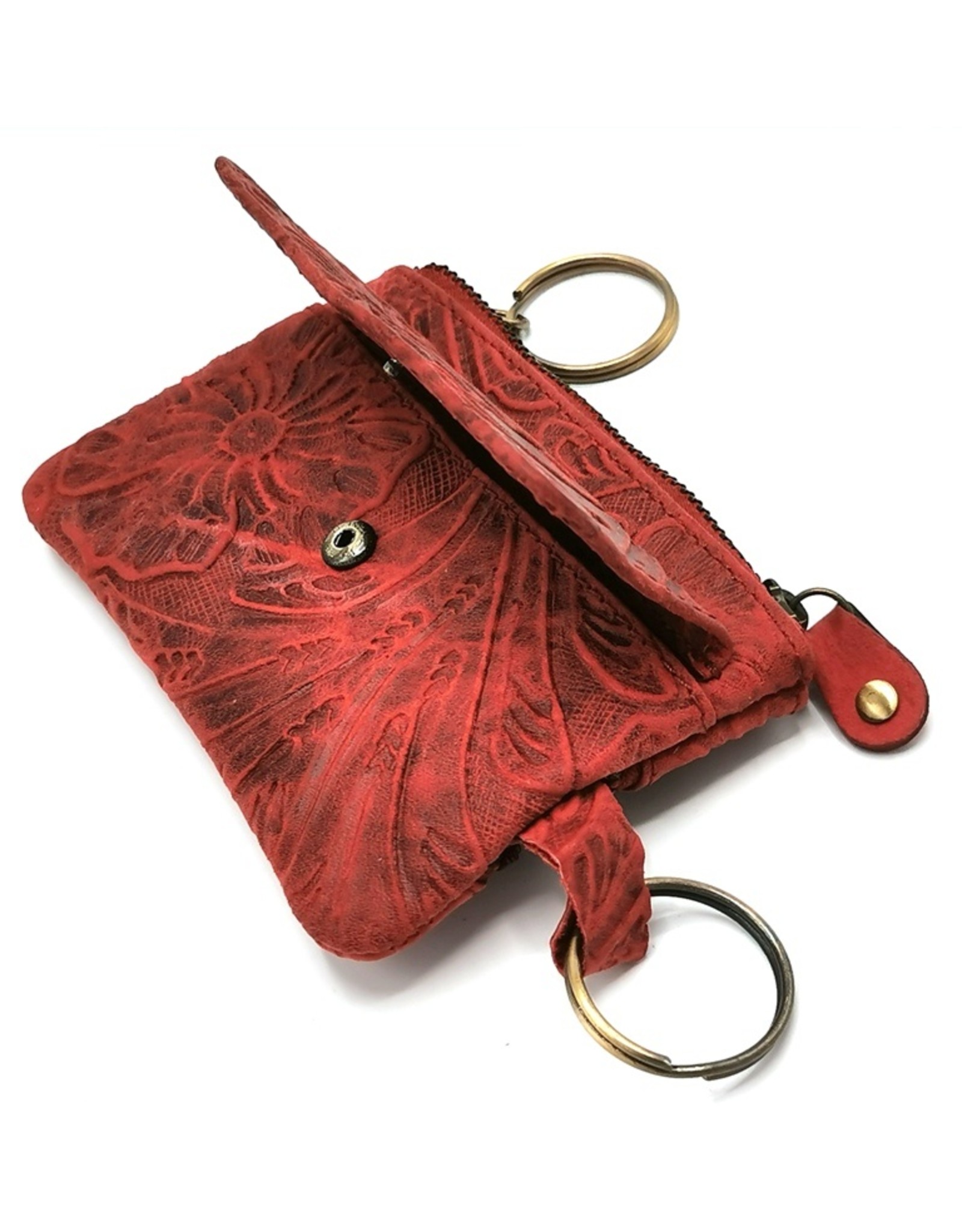 HillBurry Leather Wallets -  Leather key case with embossed flowers (red)