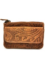 HillBurry Leather Wallets -  Leather key case with embossed flowers (tan)