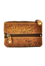 HillBurry Leather Wallets -  Leather key case with embossed flowers (tan)