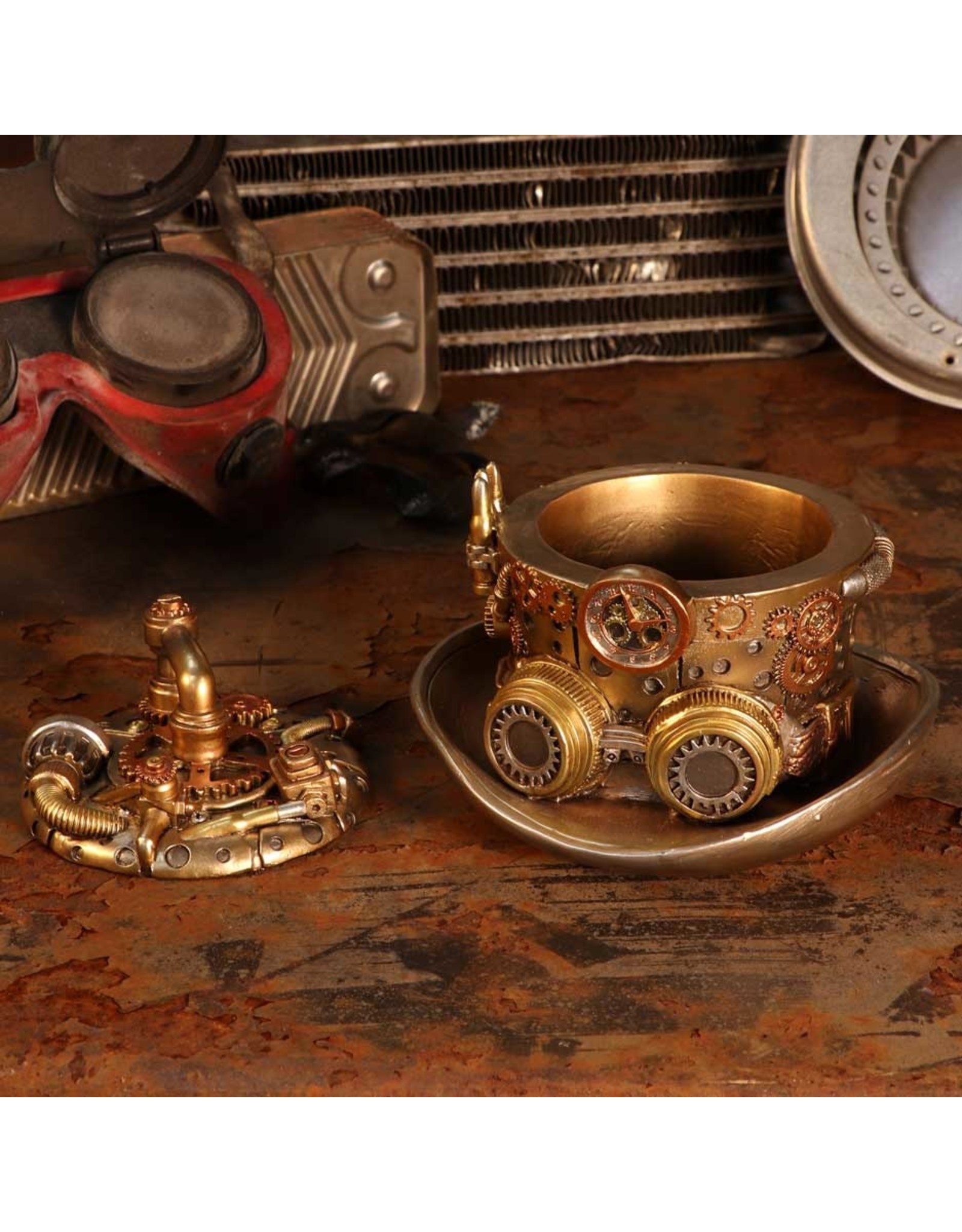 NemesisNow Giftware Beelden Collectables  - Steampunk hoedenmaker opbergbox 14.5cm