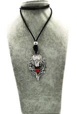 Trukado Sieraden - Ketting Wolf - Wolvenkop (nikkelvrij, leren koord)