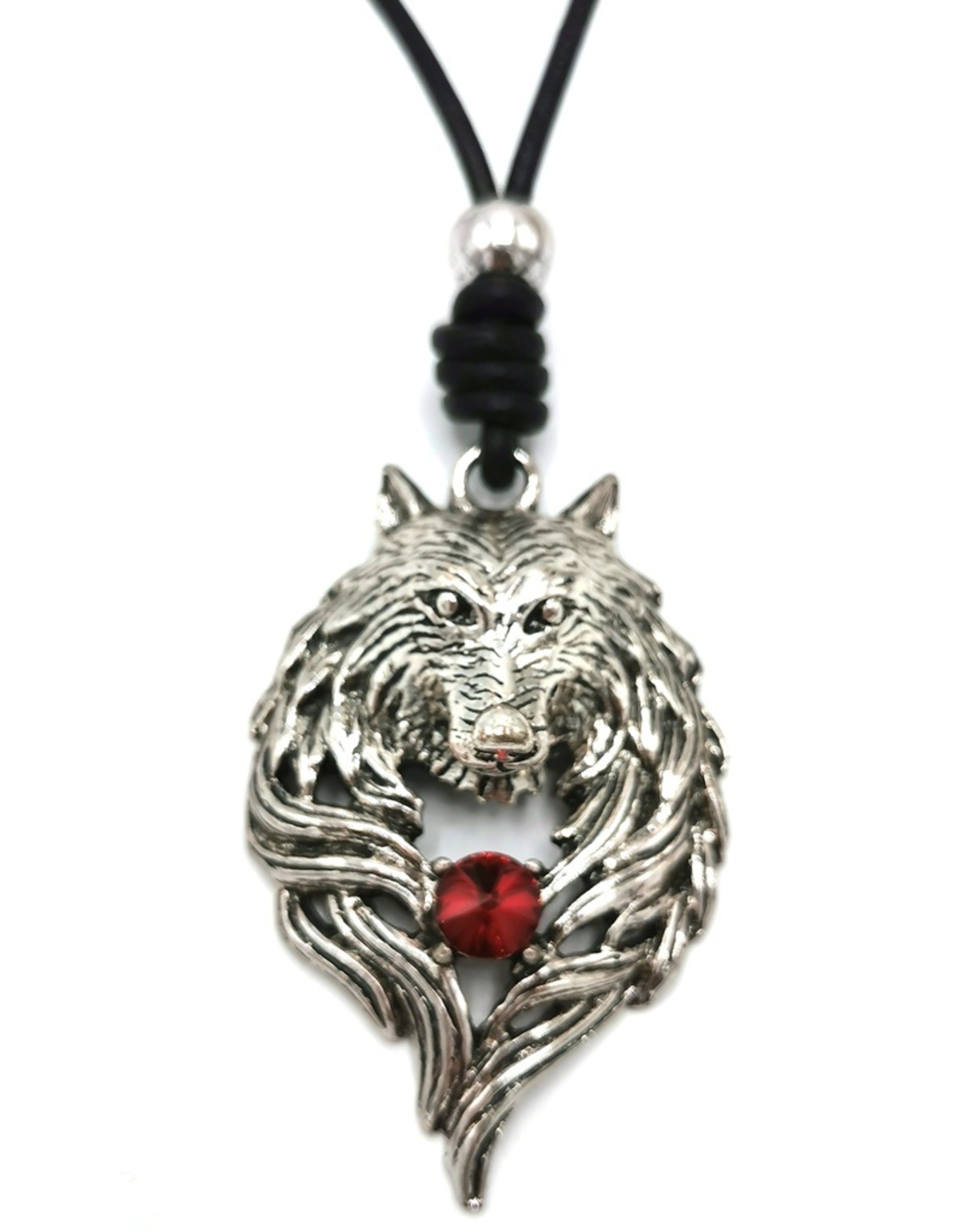 Trukado Sieraden - Ketting Wolf - Wolvenkop (nikkelvrij, leren koord)