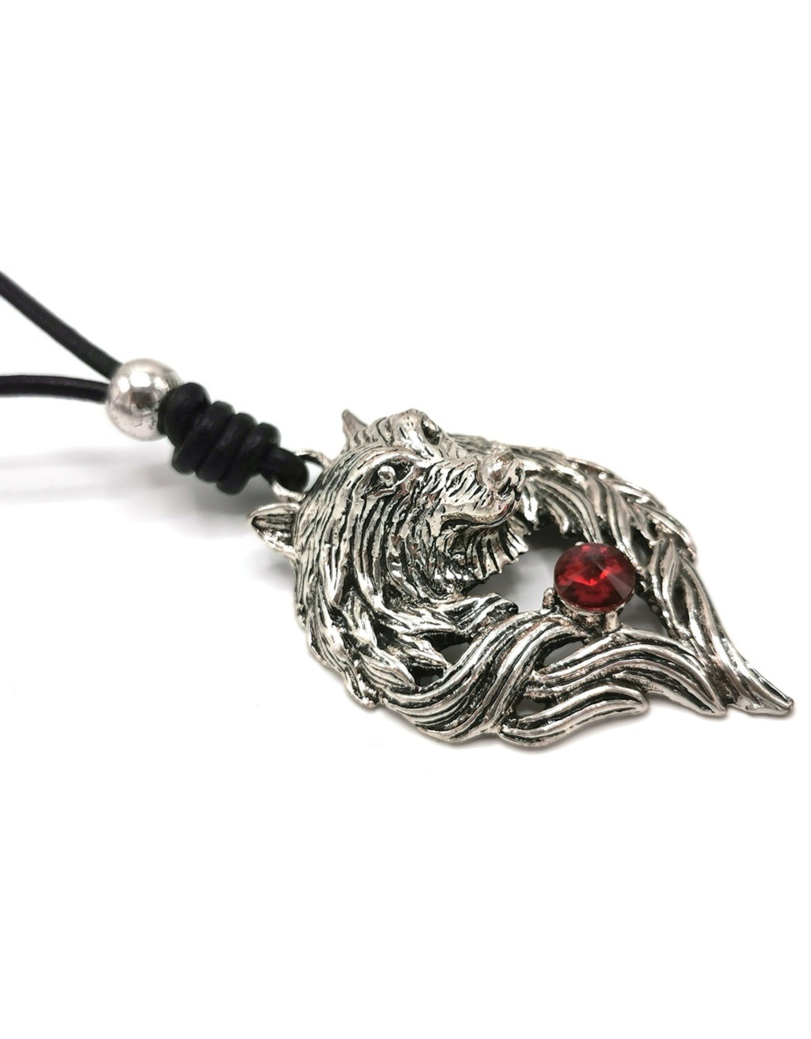 Trukado Sieraden - Ketting Wolf - Wolvenkop (nikkelvrij, leren koord)