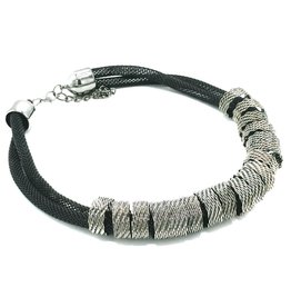 Trukado Braided design necklace silver-black, nickel-free