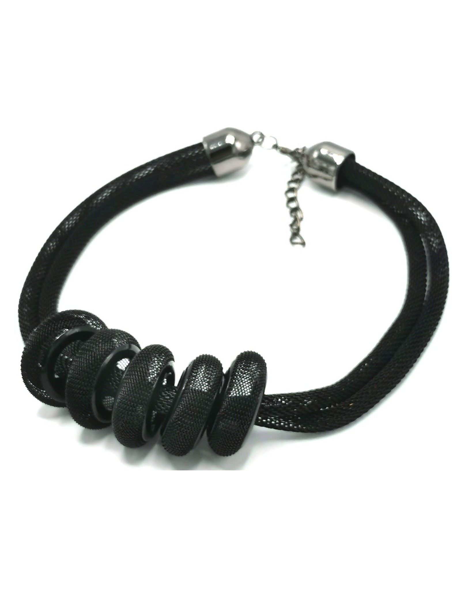 Trukado Sieraden - Gevlochten design halsketting zwart, nikkelvrij