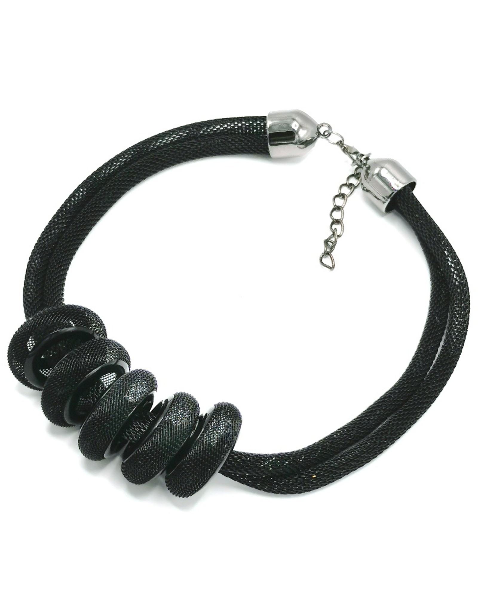 Trukado Sieraden - Gevlochten design halsketting zwart, nikkelvrij