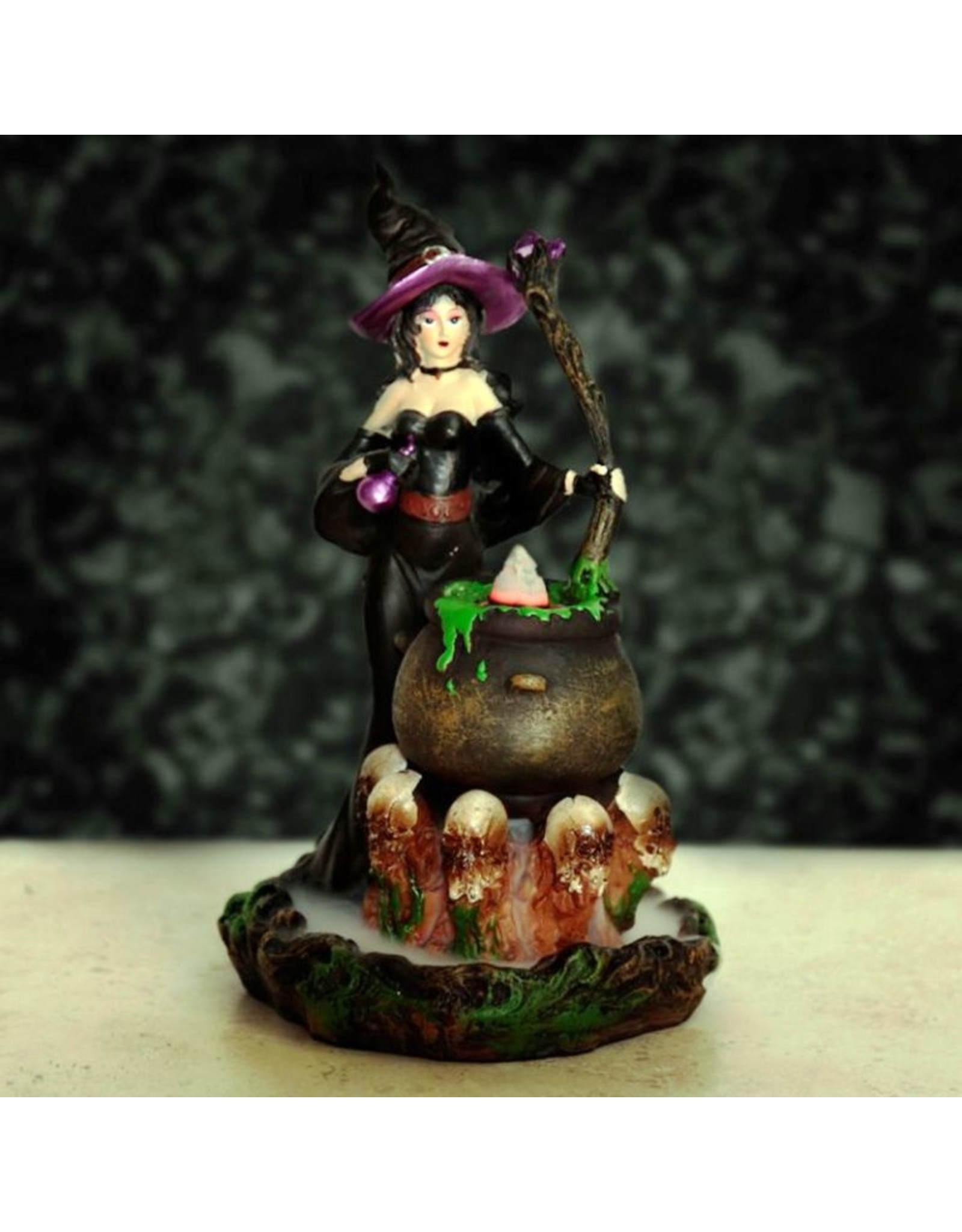 Trukado Giftware Figurines Collectables - Witch with Cauldron Backflow Incense Burner