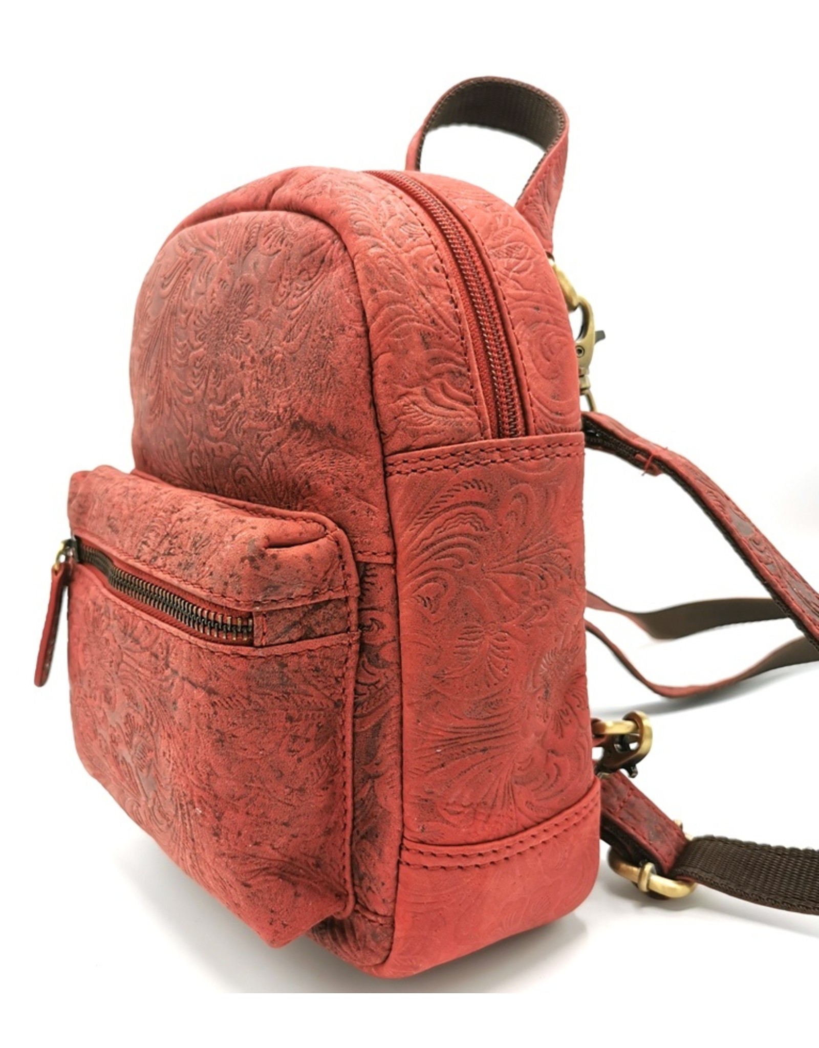 Hunters Leather backpacks  and leather shoppers - Leather Backpack with Flower Pattern brown - Copy