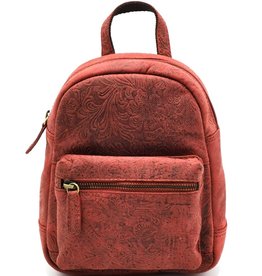 Hunters Leather Backpack with Flower Pattern brown - Copy