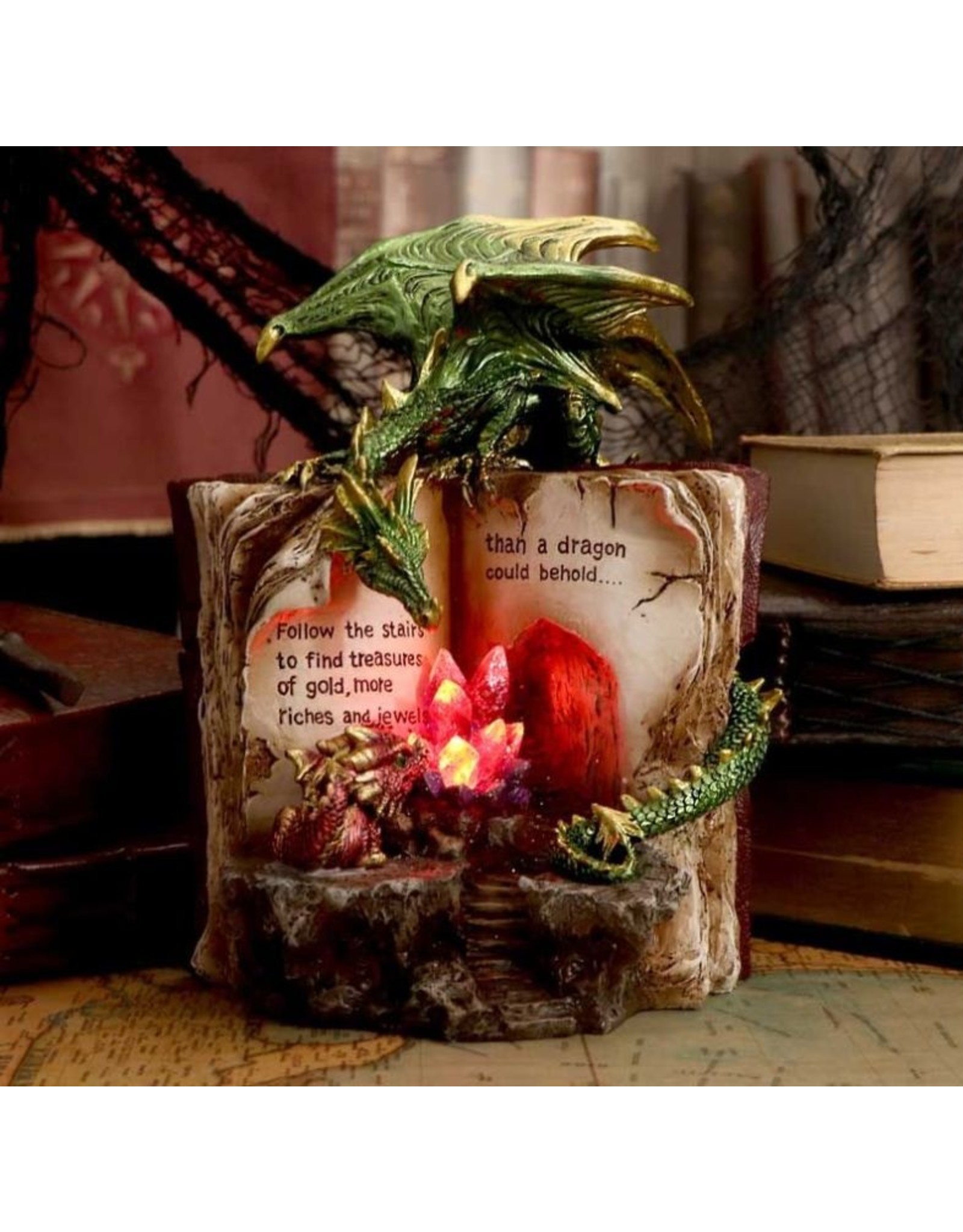 Alator Giftware & Lifestyle - Hoard Finders - Dragon with Book & Crystal Figurine - LED