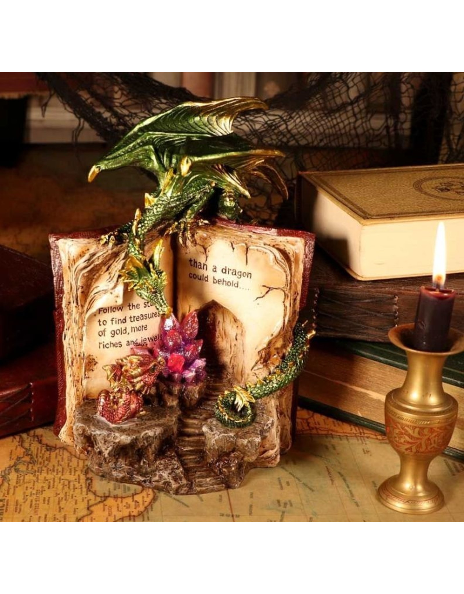 Alator Giftware & Lifestyle - Hoard Finders - Dragon with Book & Crystal Figurine - LED