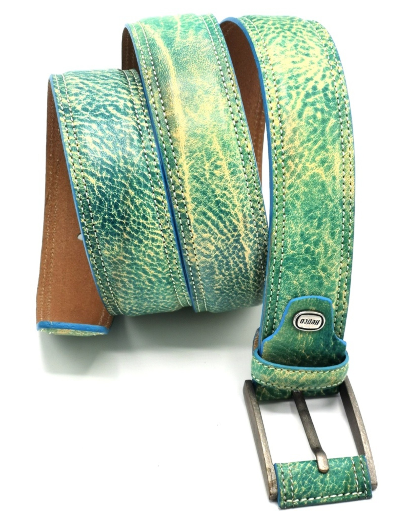 Hepco Leather belts and buckles - Leather belt Love & Peace vintage aqua