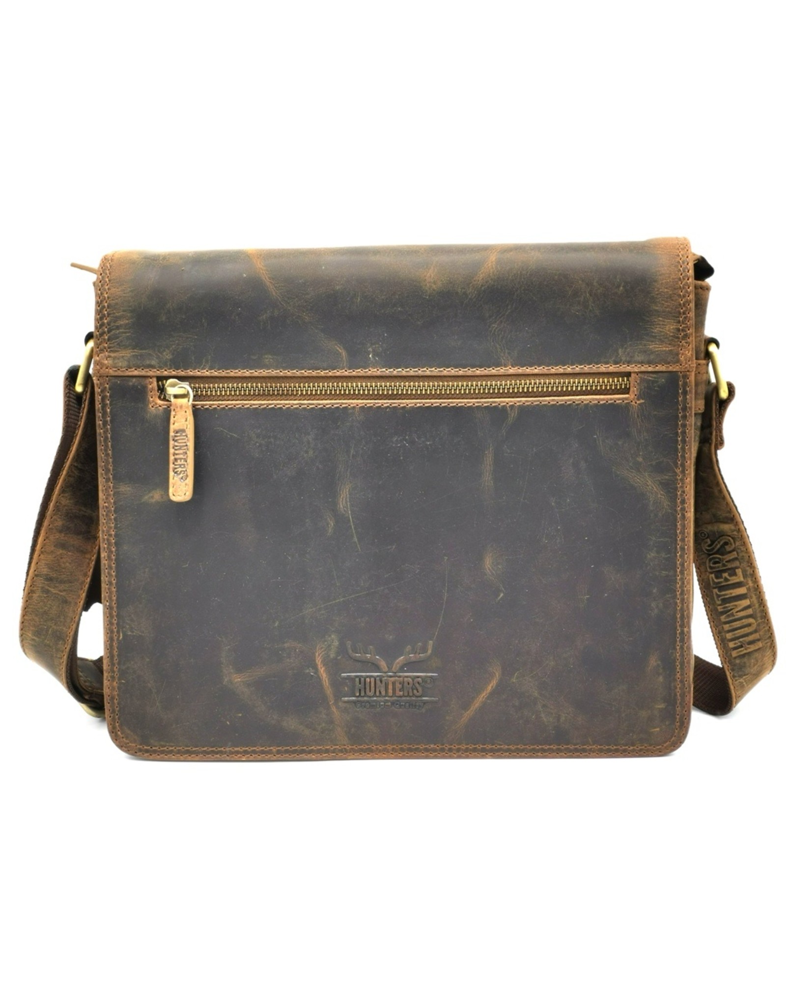 Hunters Leren werktassen en Leren laptoptassen - Hunters Messenger tas met omslag Buffelleer