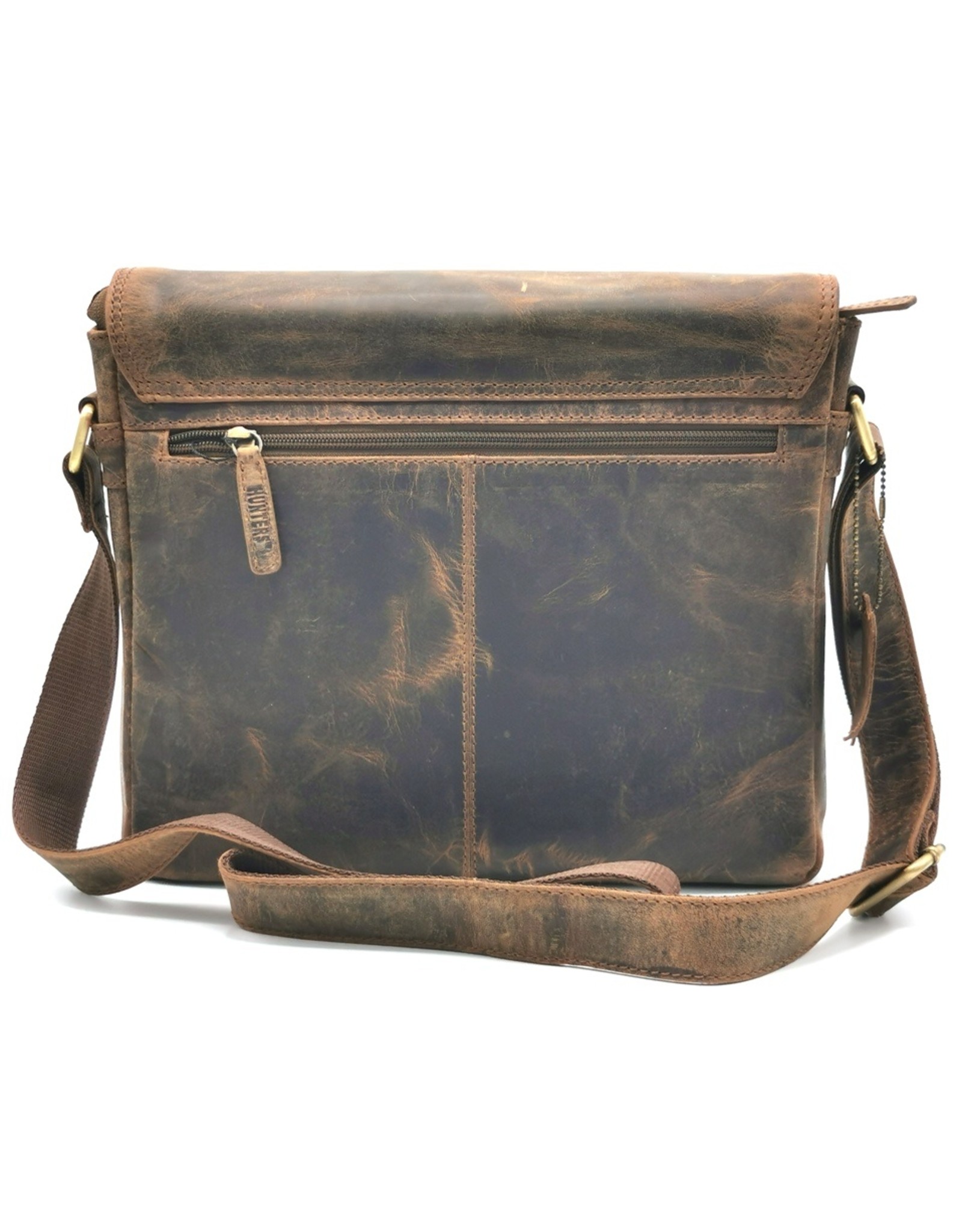 Hunters Leren werktassen en Leren laptoptassen - Hunters Messenger tas met omslag Buffelleer