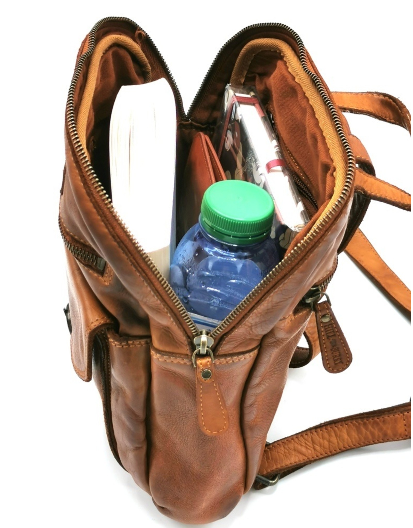 HillBurry Leren rugzakken en leren shoppers - HillBurry Rugzak Gewassen leer Cognac