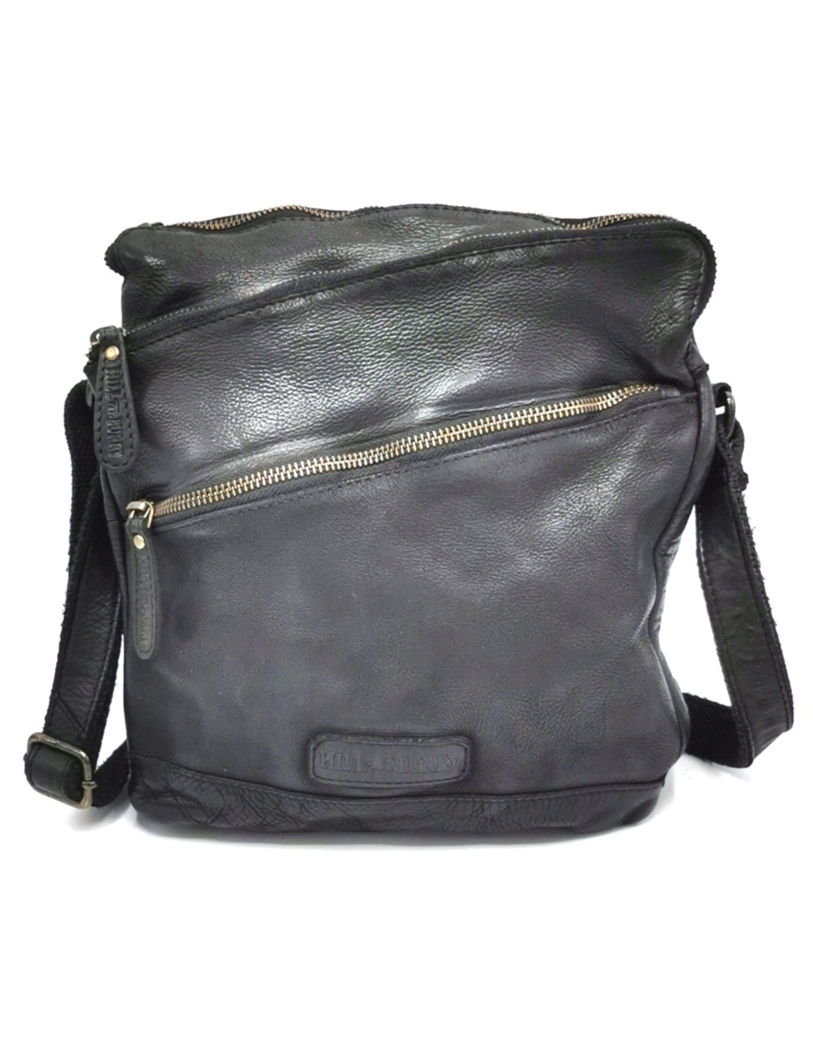 HillBurry Leren Schoudertassen Leren crossbody tassen - HillBurry Stoere Crossbodytas Gewassen leer zwart