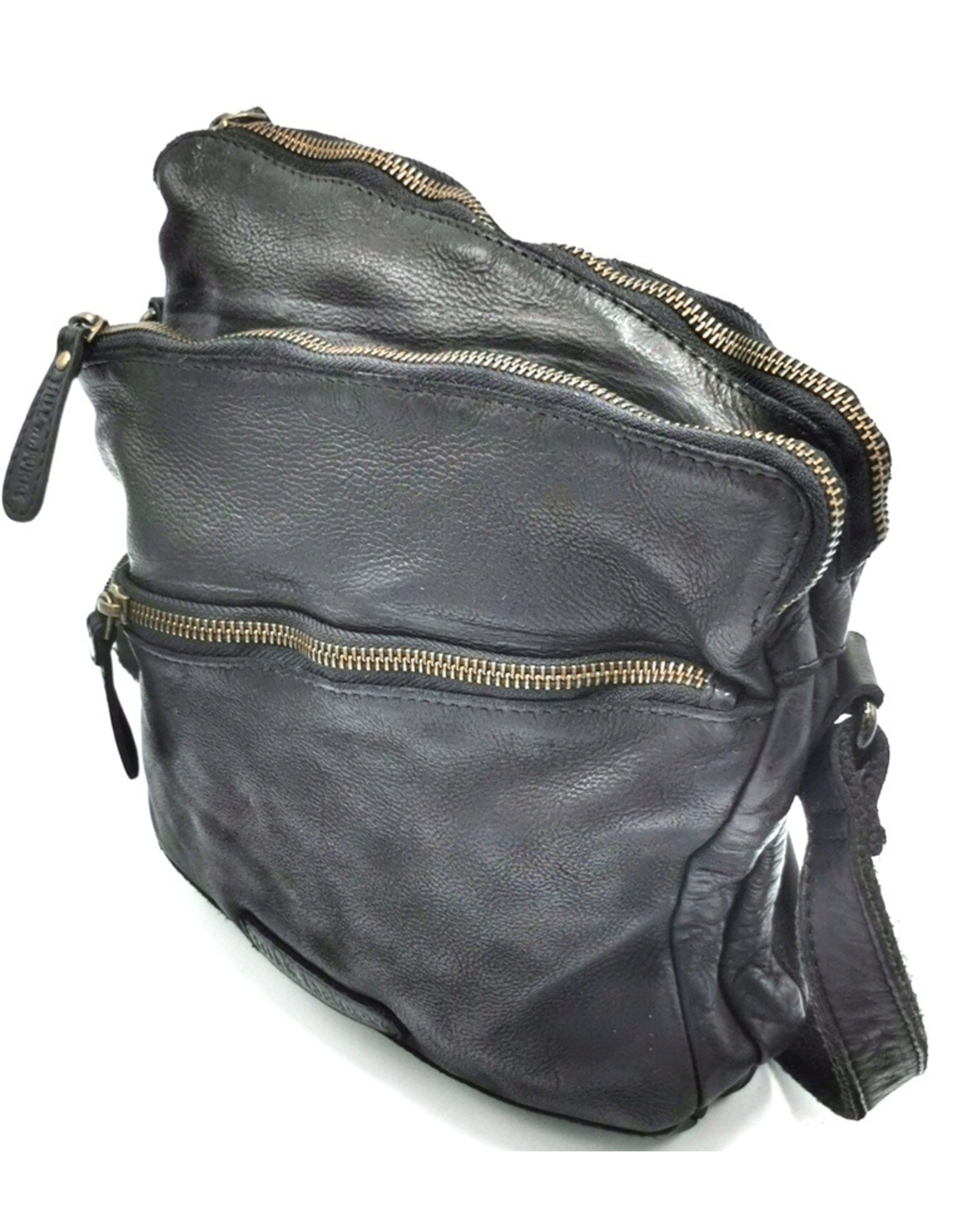 HillBurry Leather Shoulder bags  Leather crossbody bags - HillBurry Smart Crossbody Bag Washed Leather Black