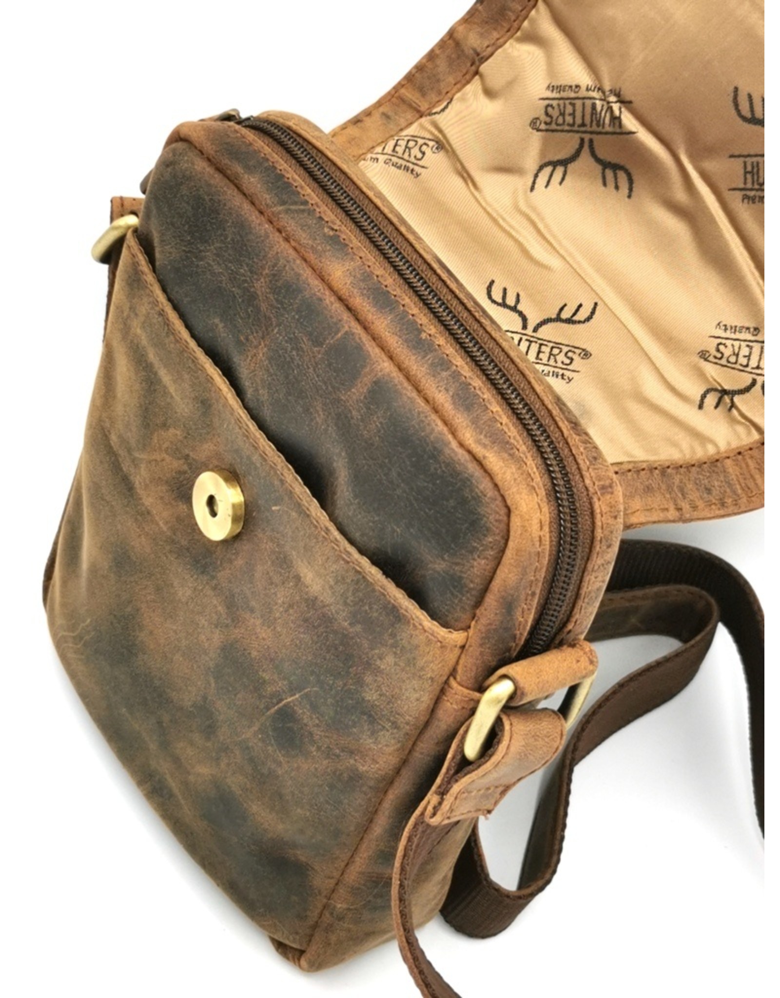 Hunters Leren Schoudertassen Leren crossbody tassen - Hunters crossbody tas met omslag (klein)