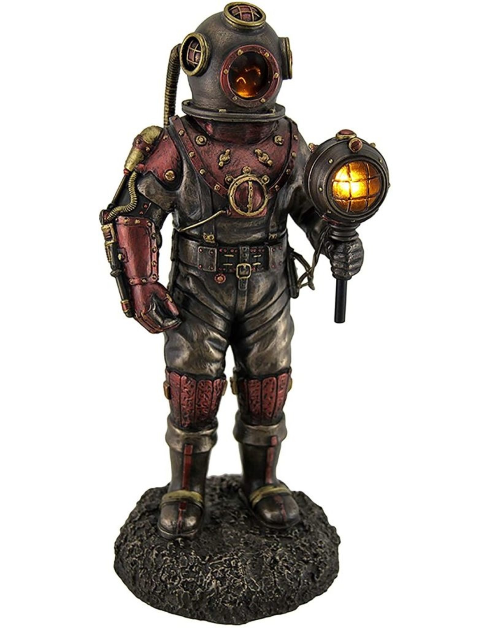 Veronese Design Giftware & Lifestyle - Steampunk Skeleton in the Diving Suit with Lighting Bronzed statue