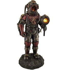 Veronese Design Steampunk Skeleton in the Diving Suit with Lighting Bronzed statue