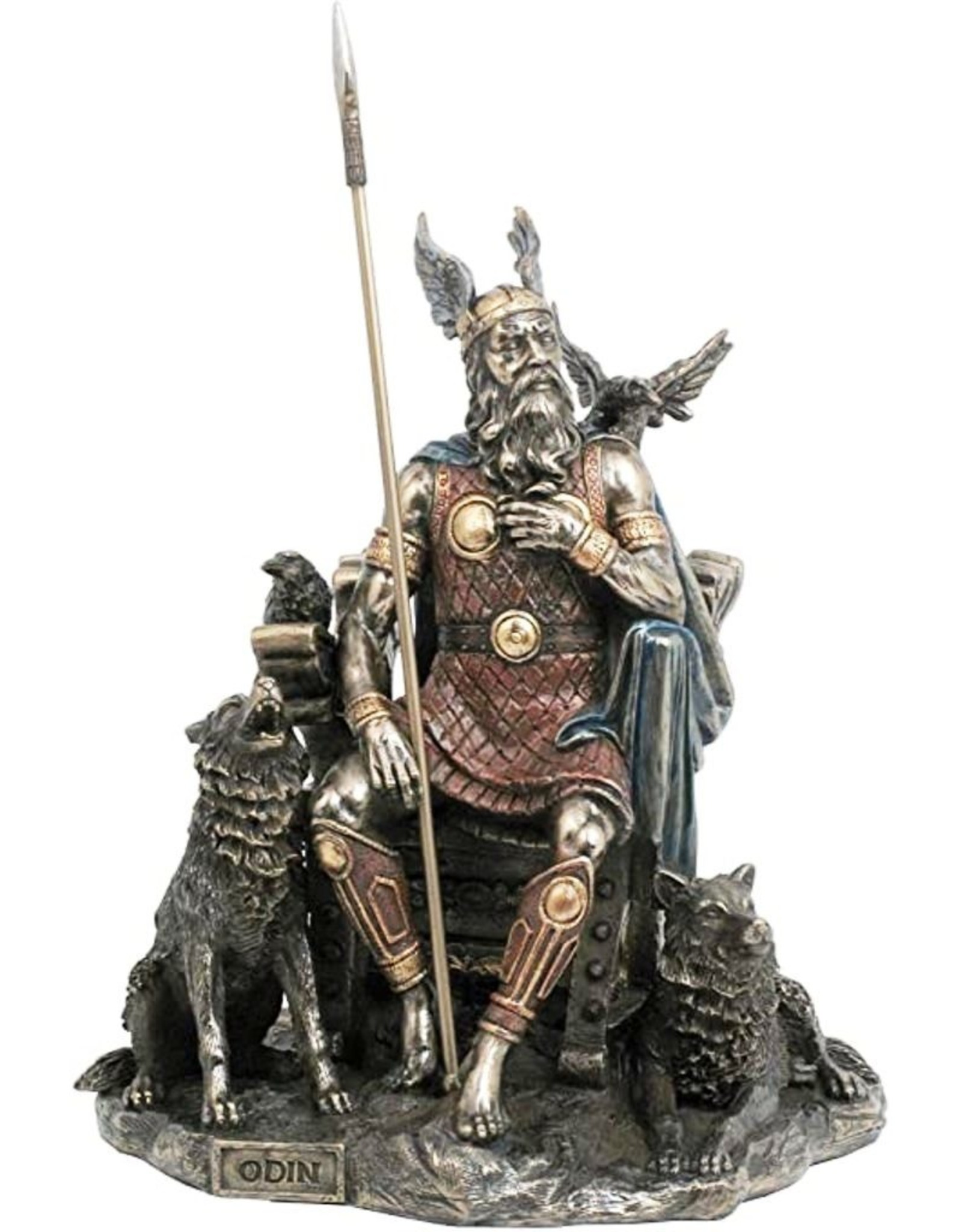 Veronese Design Giftware & Lifestyle - Odin Sitting with Wolves and Crows bronzed statue 26cm