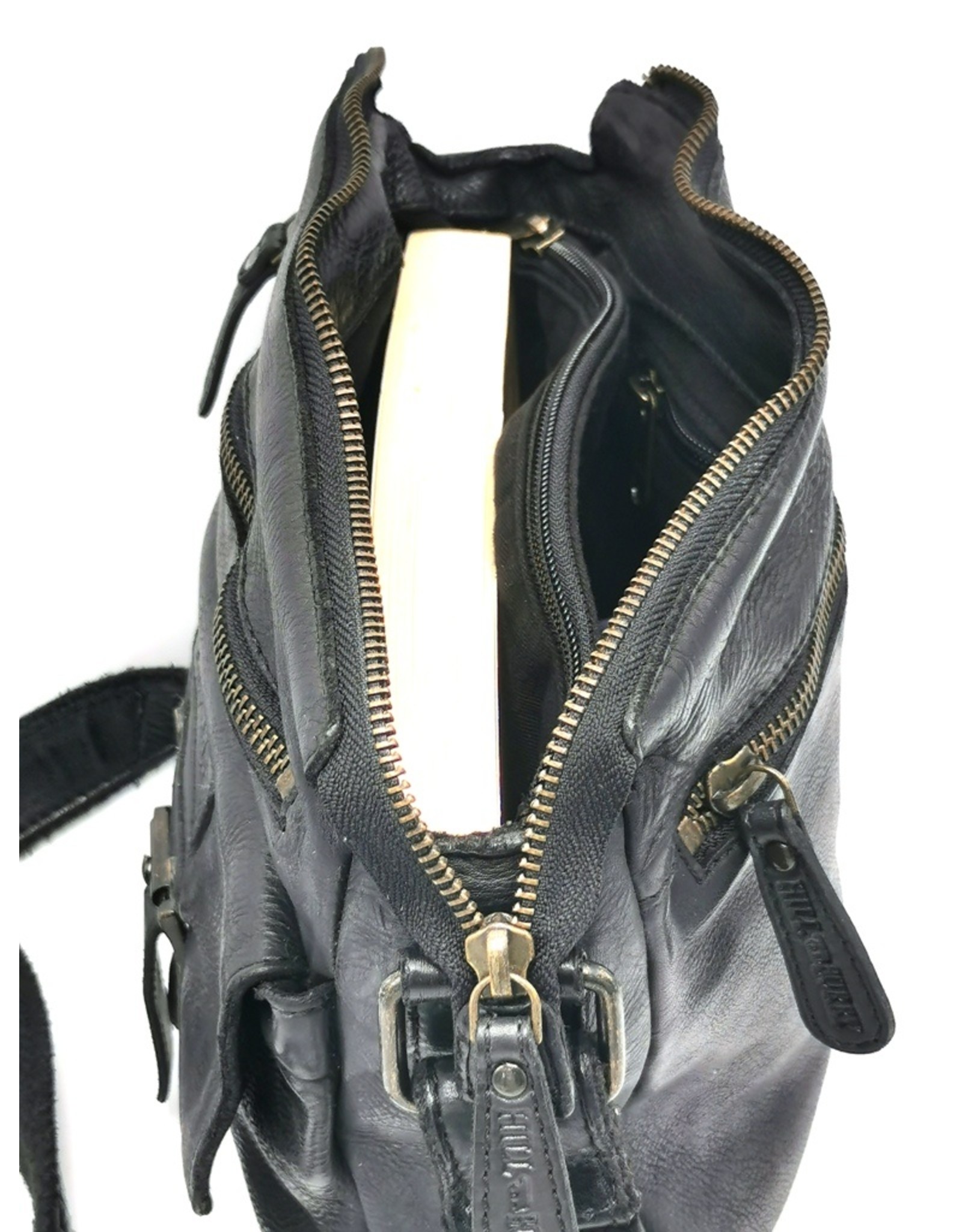 HillBurry Leather Shoulder bags  Leather crossbody bags - HillBurry Shoulder Bag Washed Leather black